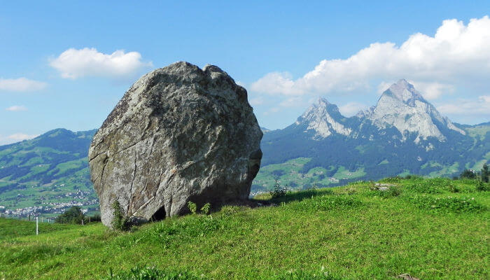 Findling auf einer Bergwiese im Sommer