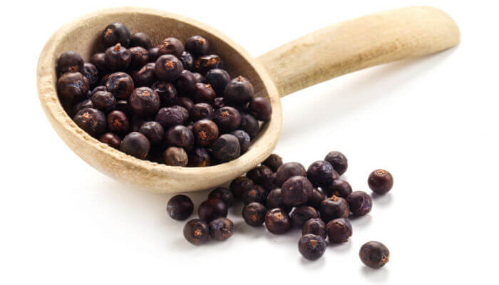 Holzkehle mit Wachholder Beeren gefüllt