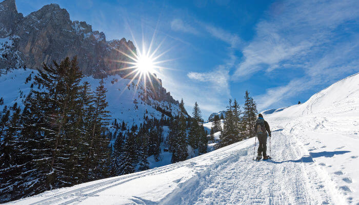 Schneeschuh Wanderin in den Bergen im Winter