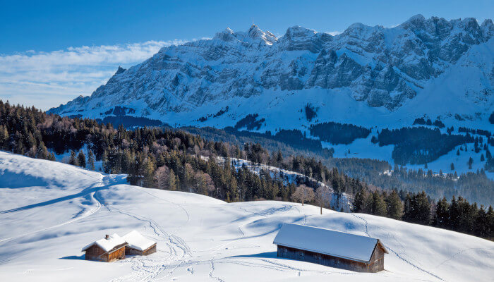 Winterlandschaft Hinterfallenchopf vor dem Säntis
